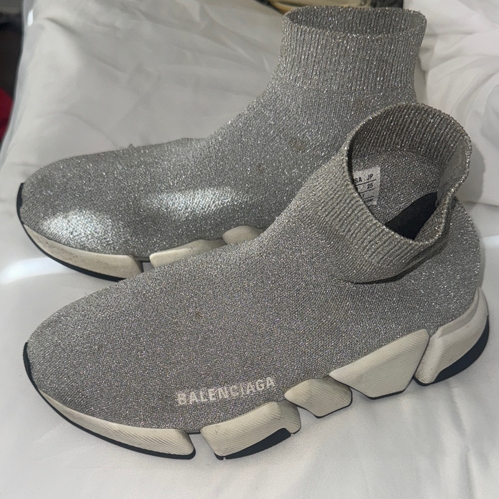 Balenciaga Glittering Silver High-Top Sneakers